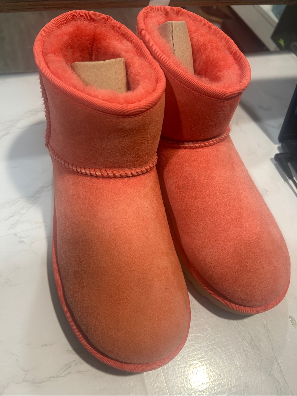 UGG Short Suede Shearling Boots in Coral Orange